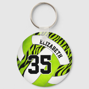bright green w zebra stripes girls volleyball key ring