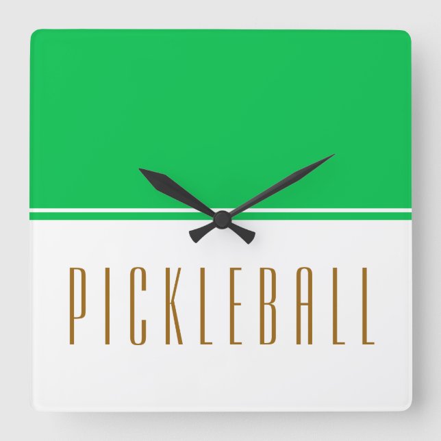 Bright Green White Colour Block PICKLEBALL Text  Square Wall Clock (Front)