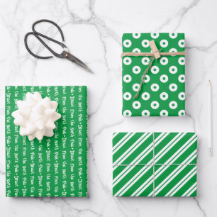 Bright Green & White Coordinated Christmas Wrapping Paper Sheet