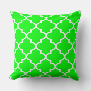 Bright Green White Quatrefoil Lattice Pillow