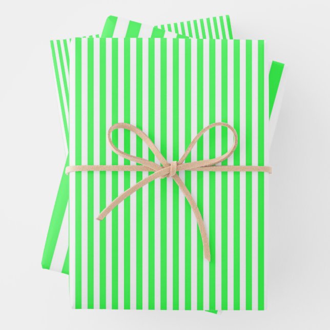 Bright Green & White Stripes Wrapping Paper Sheet (In situ)