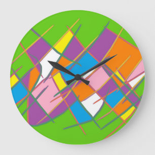 Bright green with purple orange yellow design large clock