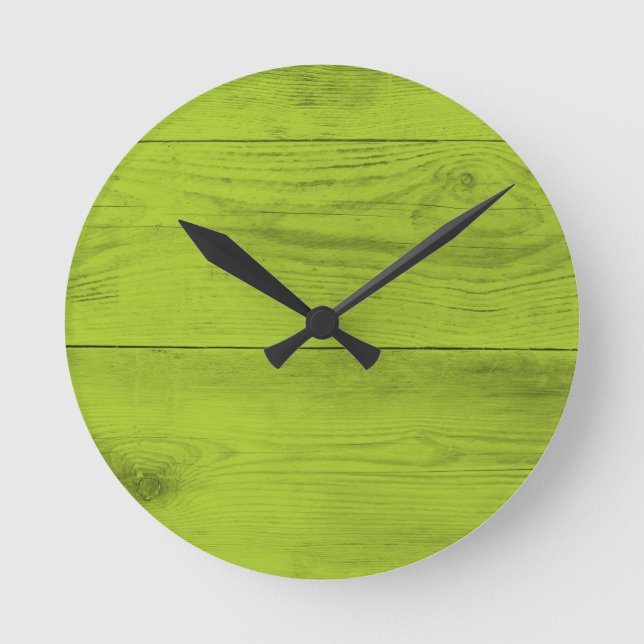Bright green wood structure as a background textur round clock (Front)