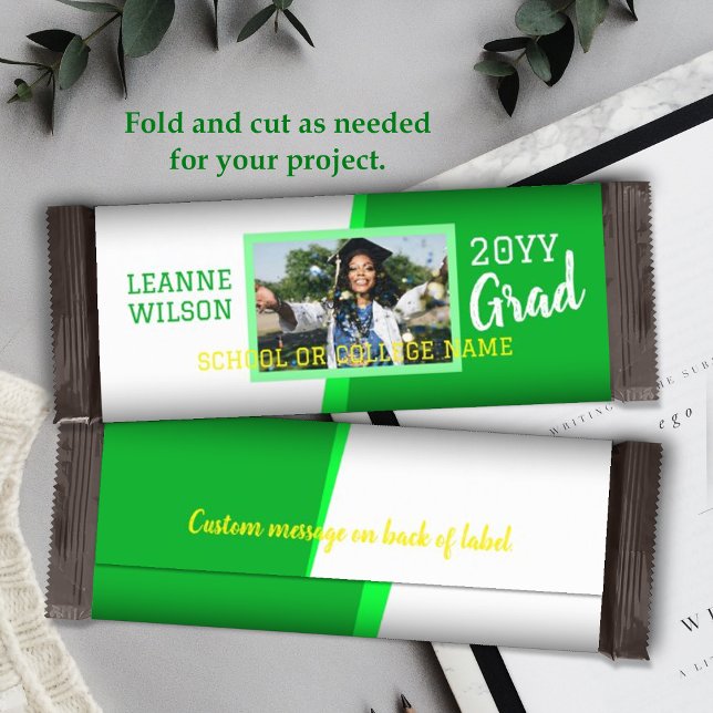 Bright Green, Yellow Graduation Candy Bar Wrapper (bright green school colors graduation personalized candy bar wrapper, diy chocolate bar label)