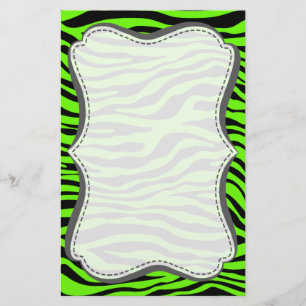 Bright Green Zebra Animal Print Stationery