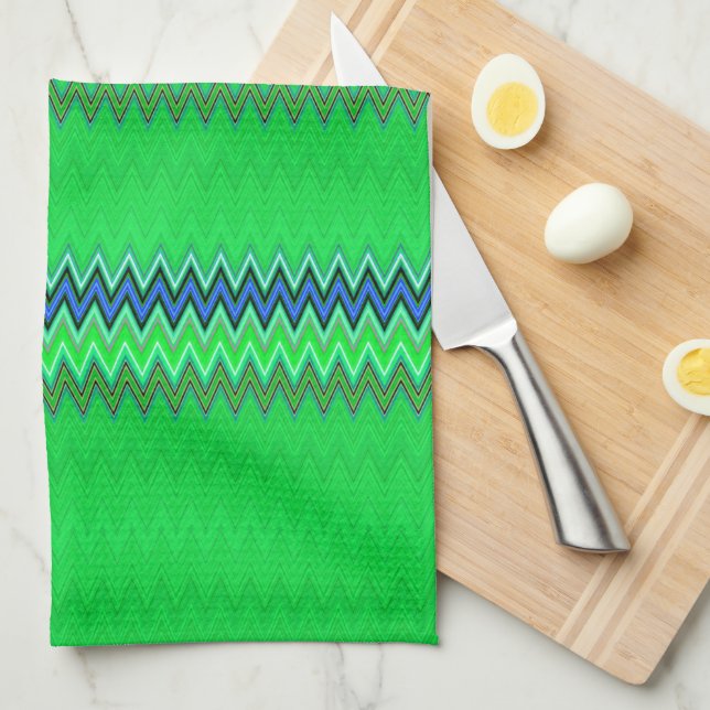 Bright Green Zigzag  Kitchen Towel (Quarter Fold)