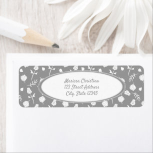 Bright Grey and White Floral Pattern Label Return Address Label