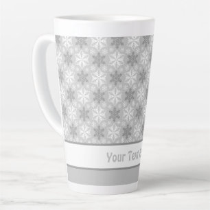 Bright Grey and Winter White Snowflake Pattern Latte Mug
