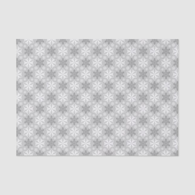 Bright Grey and Winter White Snowflake Pattern Tissue Paper (Front)