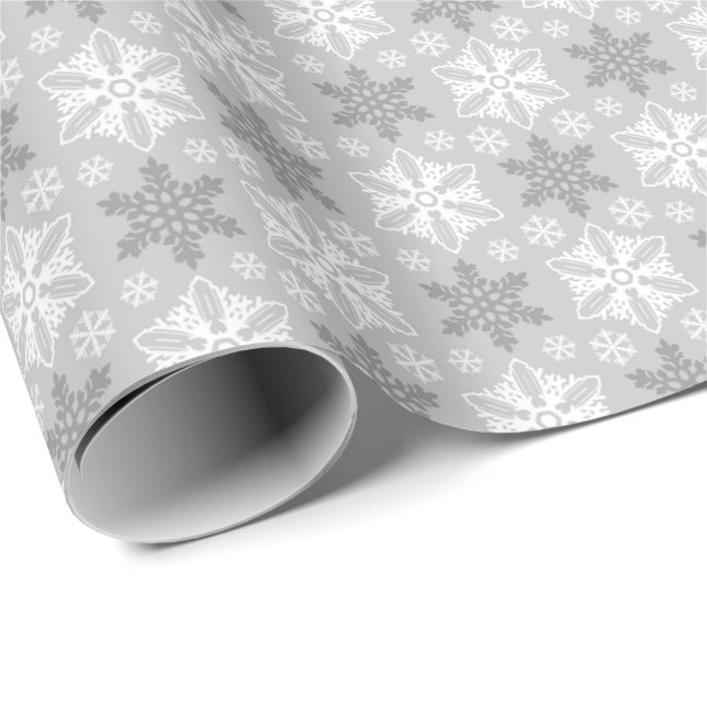 Bright Grey and Winter White Snowflake Pattern Wrapping Paper (Roll Corner)