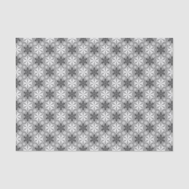 Bright Grey Black Winter White Snowflake Pattern Tissue Paper (Front)