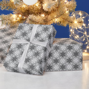 Bright Grey Black Winter White Snowflake Pattern Wrapping Paper