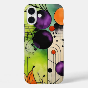 BRIGHT HALLOWEEN GREEN & ORANGE & PURPLE ABSTRACT iPhone 16 PLUS CASE