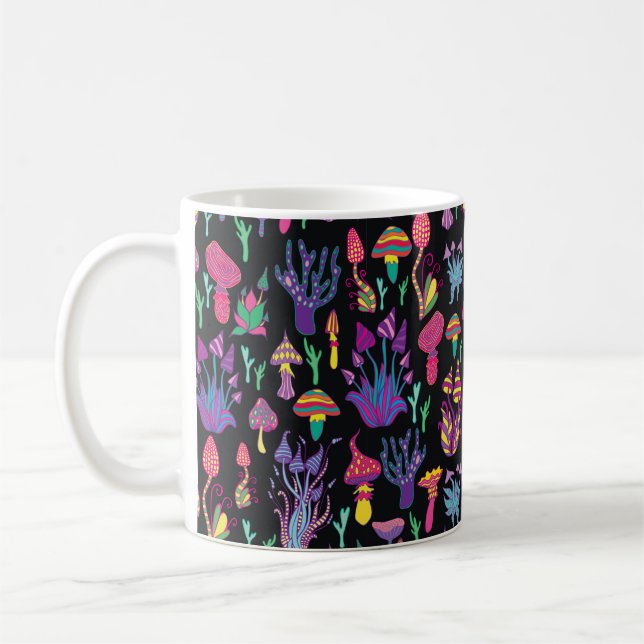 Bright,hallucinogenic,decorative,fantastic mushroo coffee mug (Left)