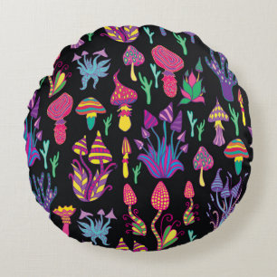 Bright,hallucinogenic,decorative,fantastic mushroo round cushion