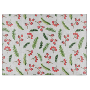 Bright Hand Drawn Christmas Mistletoe Pattern Cutting Board