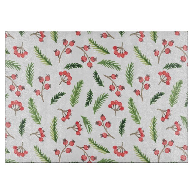 Bright Hand Drawn Christmas Mistletoe Pattern Cutting Board (Front)