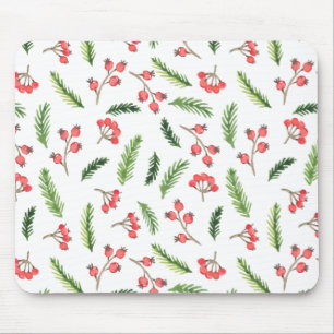 Bright Hand Drawn Christmas Mistletoe Pattern Mouse Pad