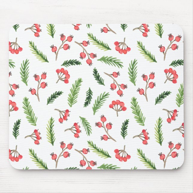 Bright Hand Drawn Christmas Mistletoe Pattern Mouse Pad (Front)
