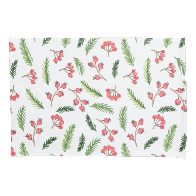 Bright Hand Drawn Christmas Mistletoe Pattern Pillowcase (Front)