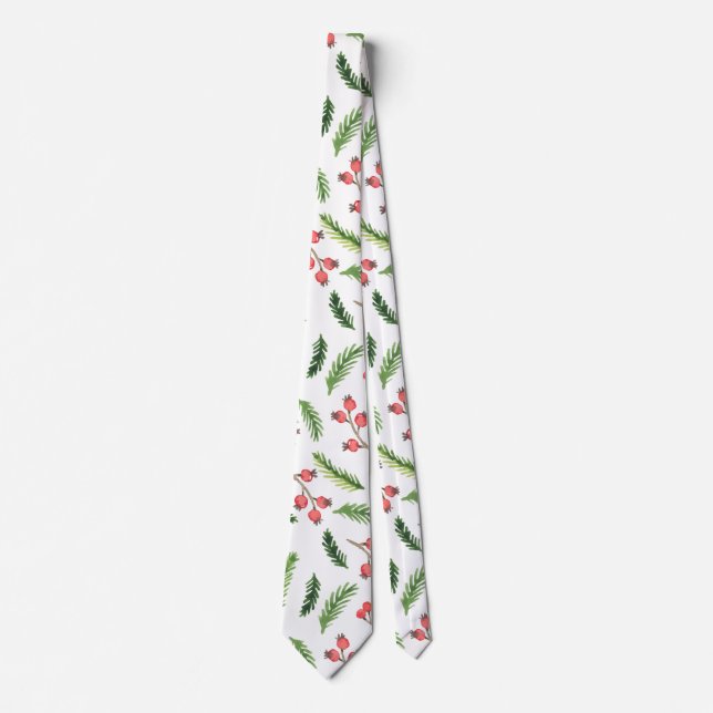 Bright Hand Drawn Christmas Mistletoe Pattern Tie (Front)