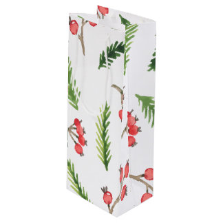 Bright Hand Drawn Christmas Mistletoe Pattern Wine Gift Bag