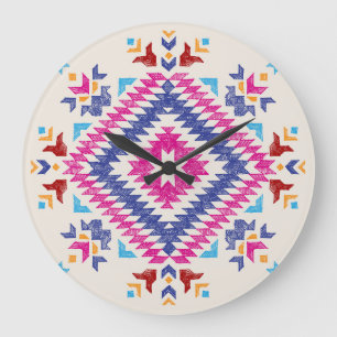 Bright Hand-Drawn Tribal Design Element. Large Clock