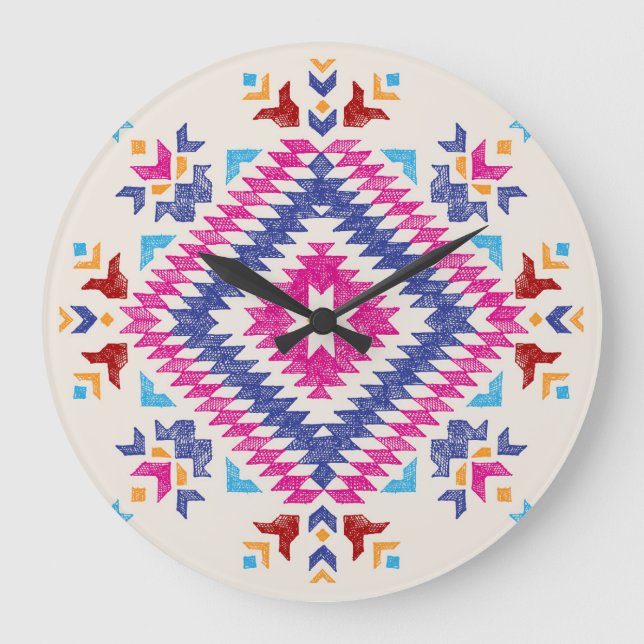 Bright Hand-Drawn Tribal Design Element. Large Clock (Front)