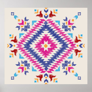 Bright Hand-Drawn Tribal Design Element. Poster