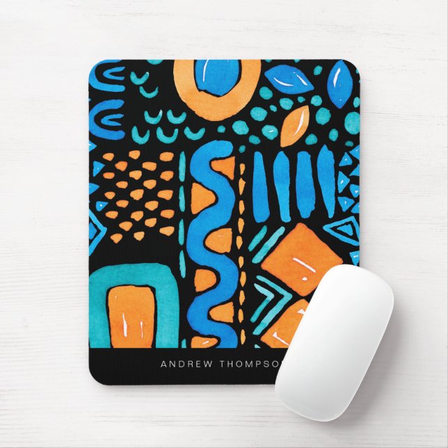 Bright Hand Painted Pattern Personalise Name Mouse Pad (With Mouse)