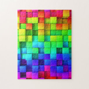 Bright Happy Abstract Neon Color Blocks Gift Jigsaw Puzzle