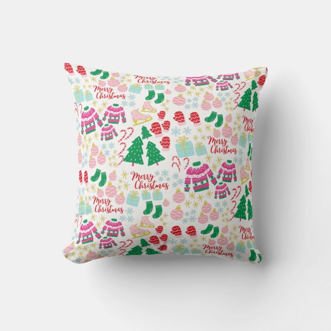 Bright Happy Christmas Pattern Cushion (Front)