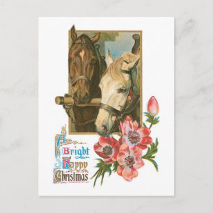 Bright Happy Christmas - Vintage Horses Holiday Postcard