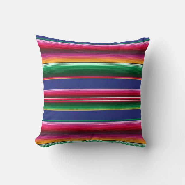 Bright Happy Mexican Serape Print Pillow (Front)
