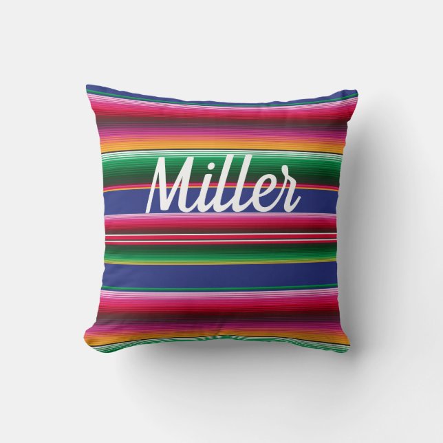 Bright Happy Mexican Serape Print Pillow Name (Front)