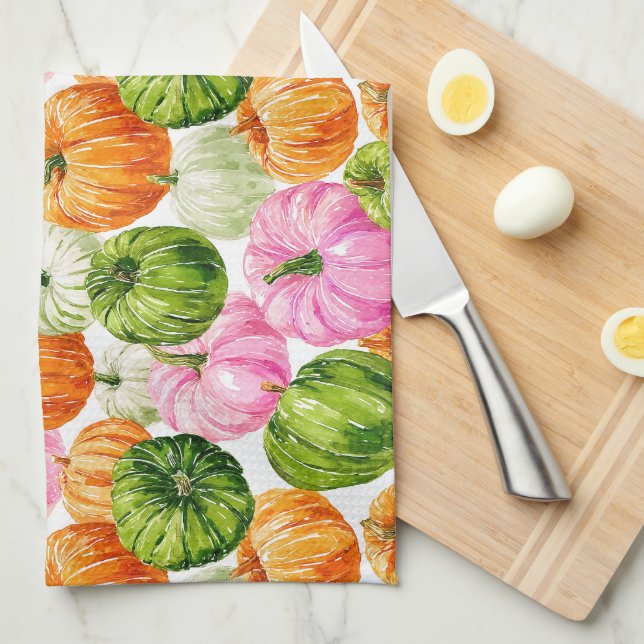 Bright happy pumpkins tea towel (Quarter Fold)