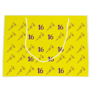 Bright Happy Purple and Yellow Birthday Age Large Gift Bag