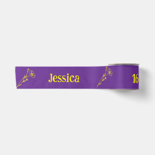 Bright Happy Purple & Yellow Floral Satin Ribbon