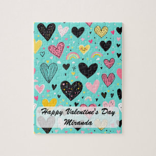 Bright Happy Valentine's Day Custom Heart Rainbow Jigsaw Puzzle