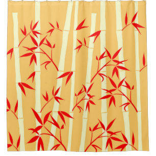 Bright Happy Yellow Red Bamboo Plants Light Shower Curtain