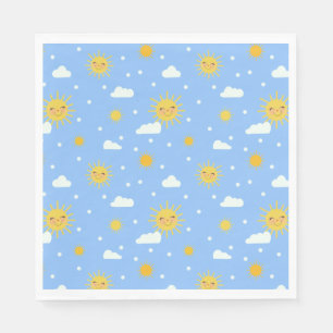 Bright Happy Yellow Sunshine And Clouds Napkin