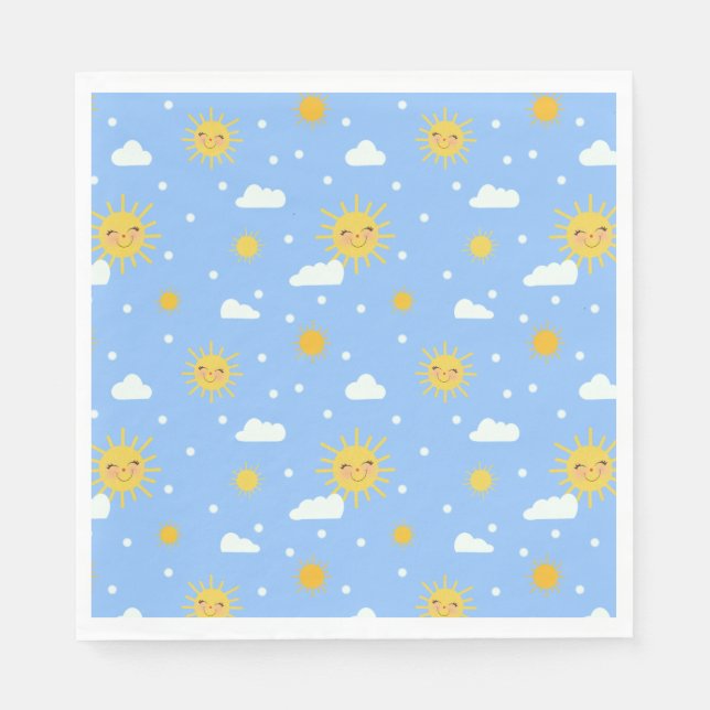 Bright Happy Yellow Sunshine And Clouds Napkin (Front)