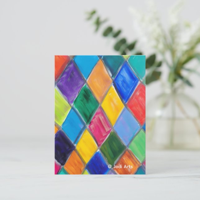 Bright Harlequin Postcard (Standing Front)