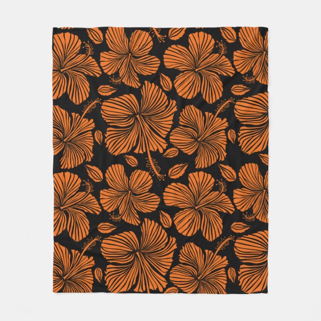 Bright hawaiian seamless pattern with tropical hib fleece blanket (Front)