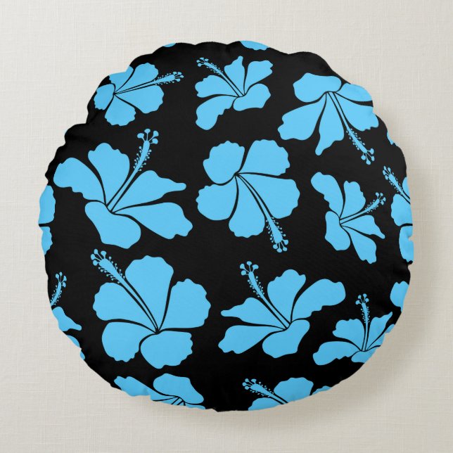 Bright hawaiian seamless pattern with tropical hib round cushion (Front)