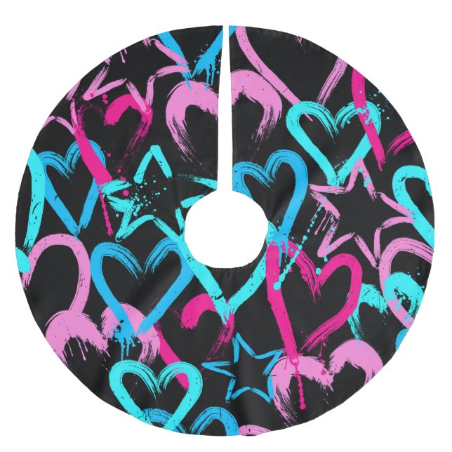 Bright hearts and stars, seamless pattern. brushed polyester tree skirt (Front)