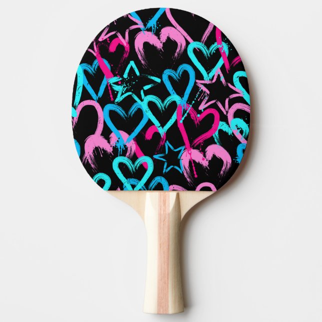 Bright hearts and stars, seamless pattern. ping pong paddle (Front)