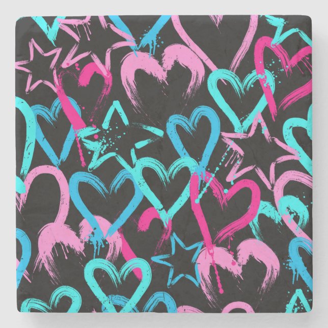 Bright hearts and stars, seamless pattern. stone coaster (Front)