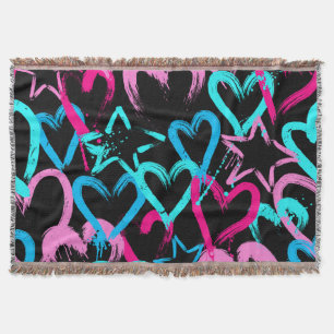 Bright hearts and stars, seamless pattern. throw blanket