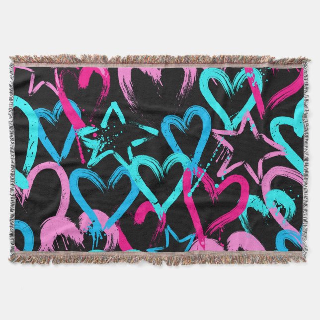 Bright hearts and stars, seamless pattern. throw blanket (Front)